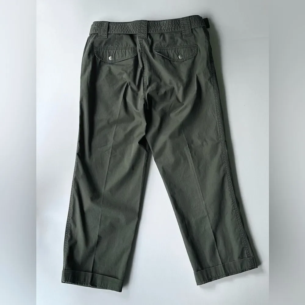 Lauren Ralph Lauren Green Khaki Belted Safari Style Cropped Trousers Capri 10